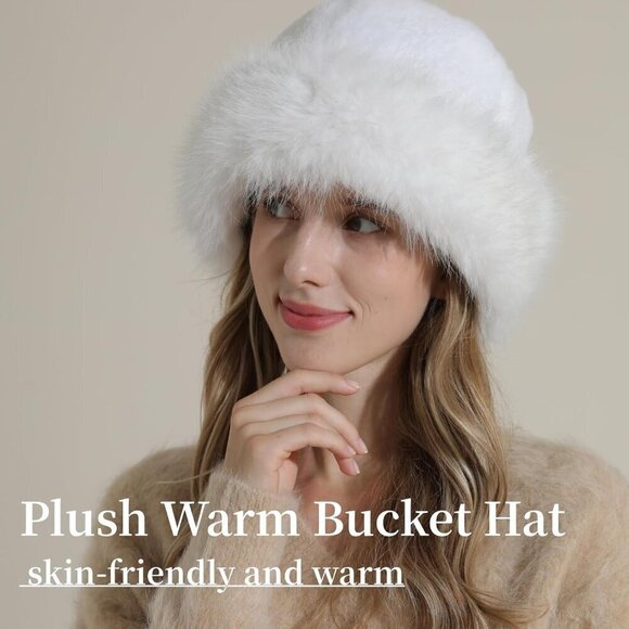 ? Hh Hofnen Faux Fur Women Grey Winter Bucket Fisherman Plush Warm Cute Hats main image 4